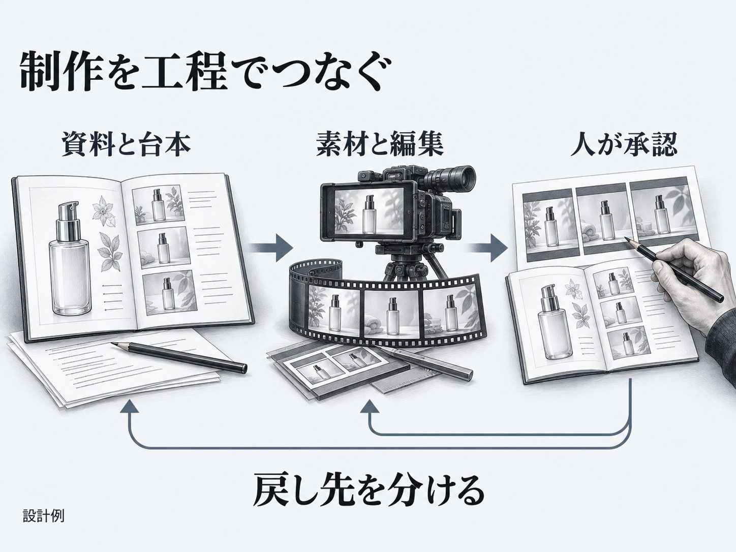 入力から承認までの工程と戻し先が分かる