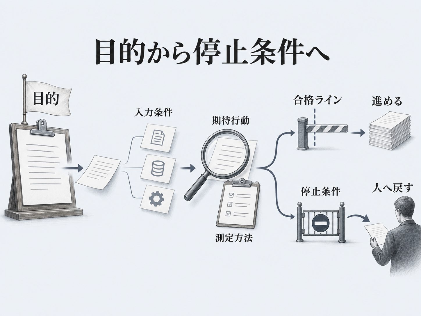 目的から停止条件までを順に決める