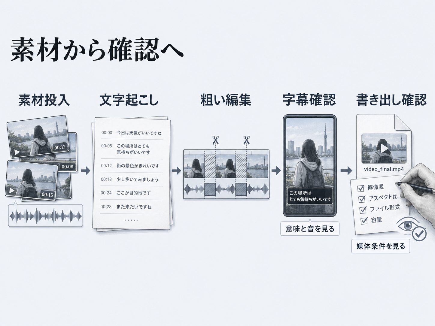 素材から公開前確認までの工程を分ける