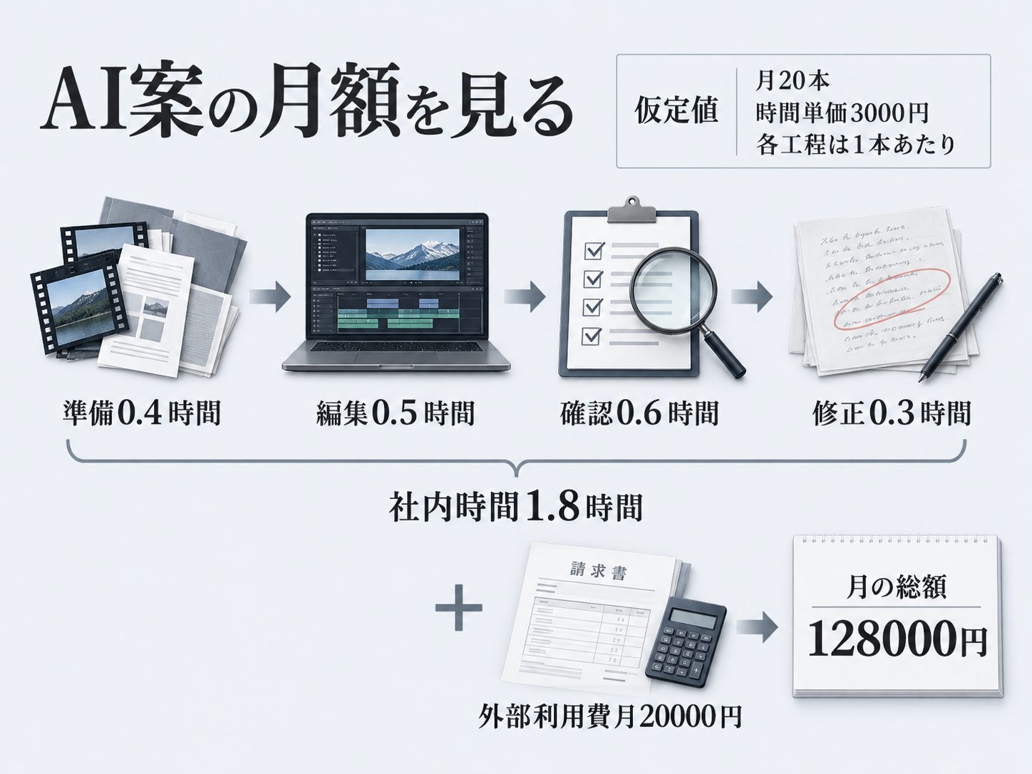 AI動画制作費用は作業時間と外部利用費で積み上がる