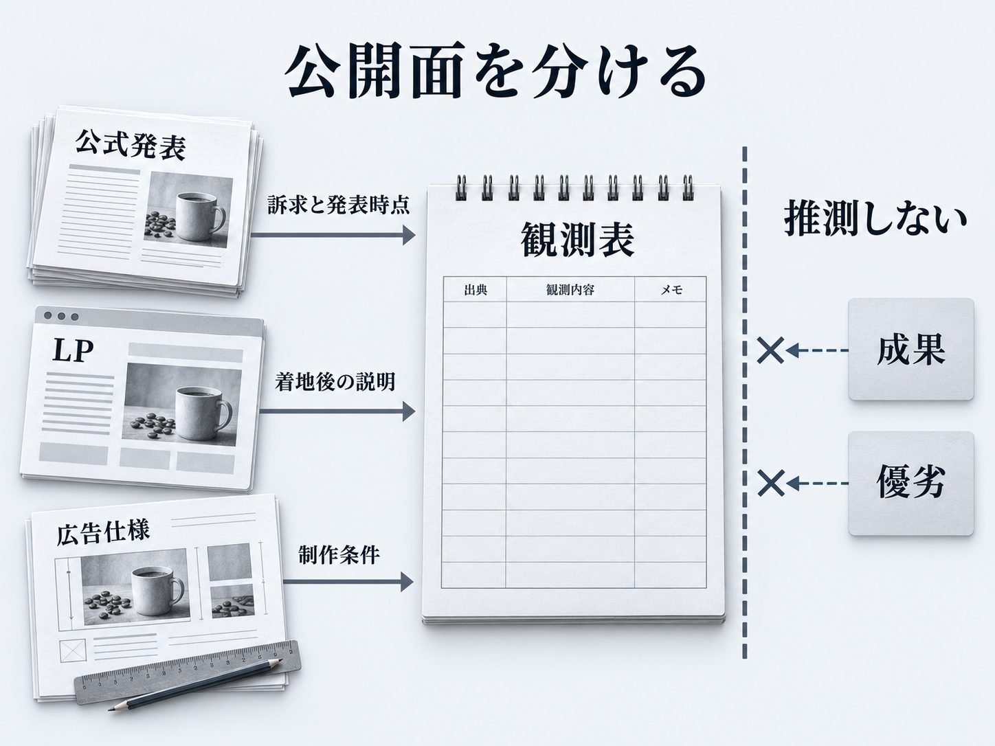 公開面ごとに読める情報と推測できない情報を分ける図