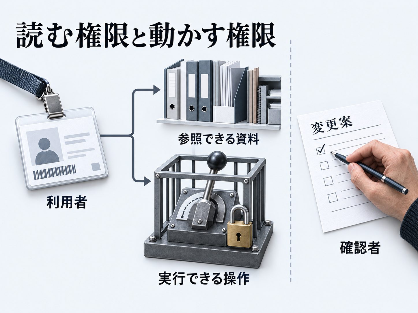 利用者と資料と操作と確認者を分ける